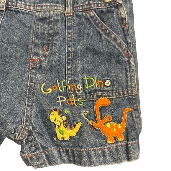 Vintage Baby Denim Overalls 12M Golfing Dino Pals Embroidered Dinosaurs - Picture 2 of 9
